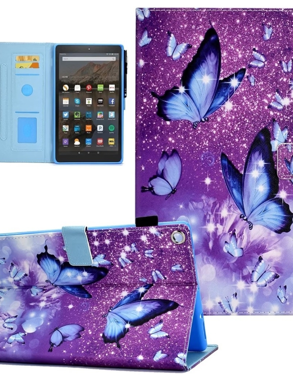Purple Butterfly Tablet Folio Case with Blue Interior